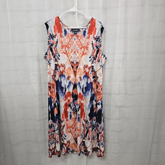 Roaman's Red Blue Sleeveless Abstract Grunge Shift Midi Dress 18/20 (L) - Picture 6 of 9
